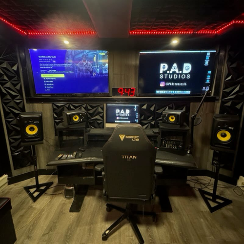PAD Studios A Room recording studio at PAD 1 featuring professional microphone setup and acoustic treatment